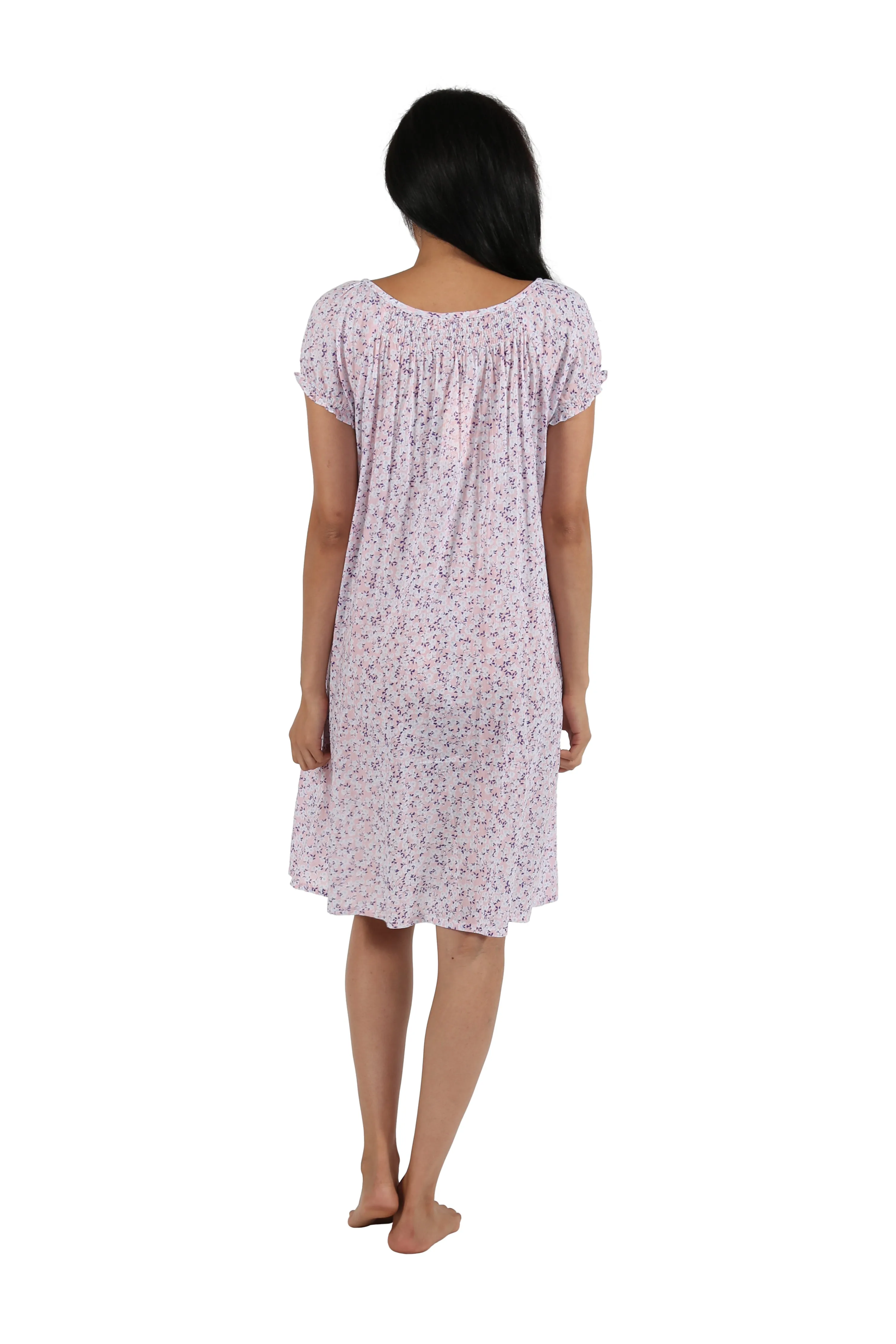 100% Cotton Smocked Floral Print Chemise