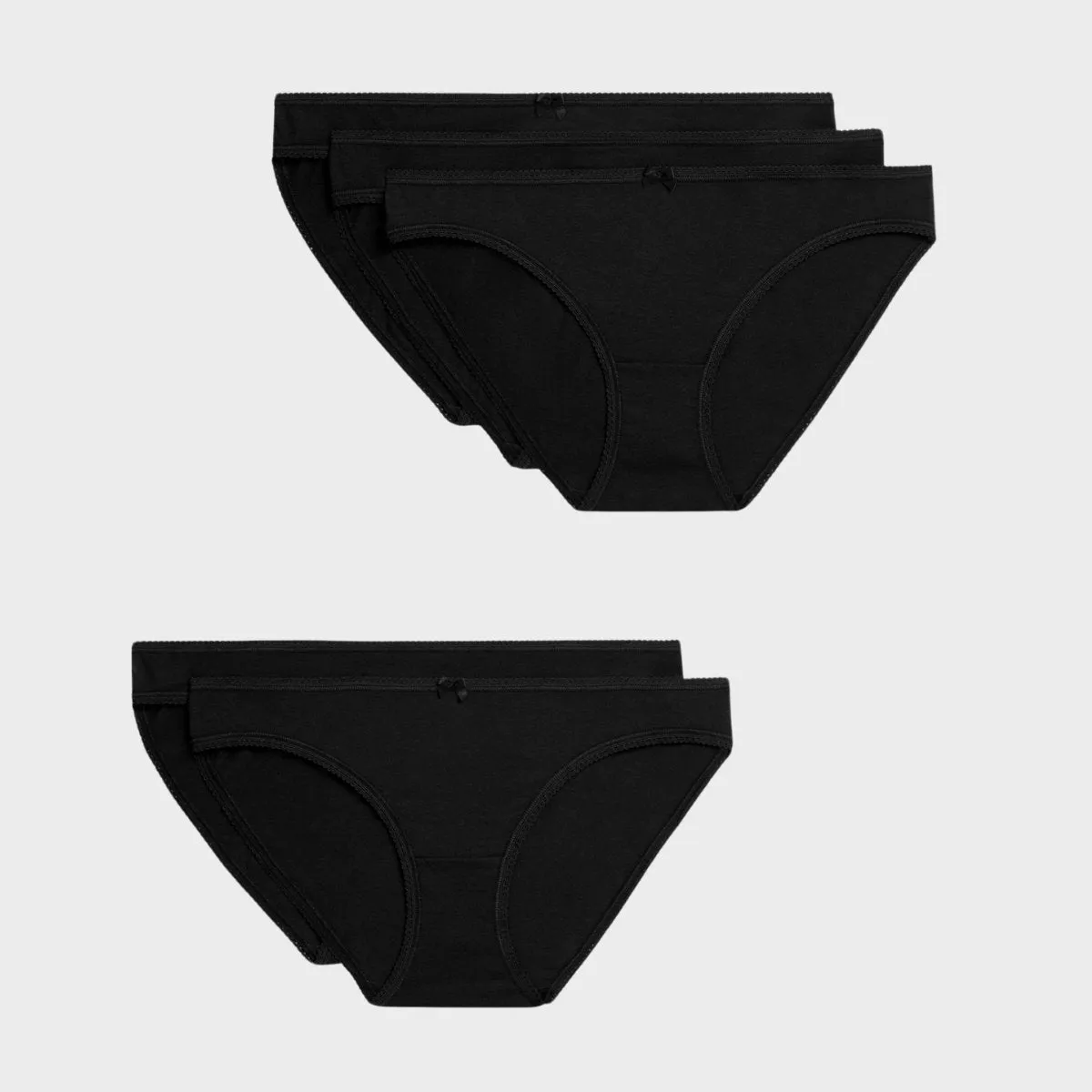 5pk Black Cotton Bikini Briefs