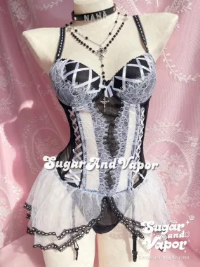 Beatrice Black White Bustier Lingerie Set