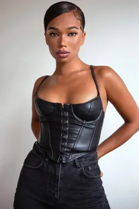 Black Faux Leather Busk Bustier Top