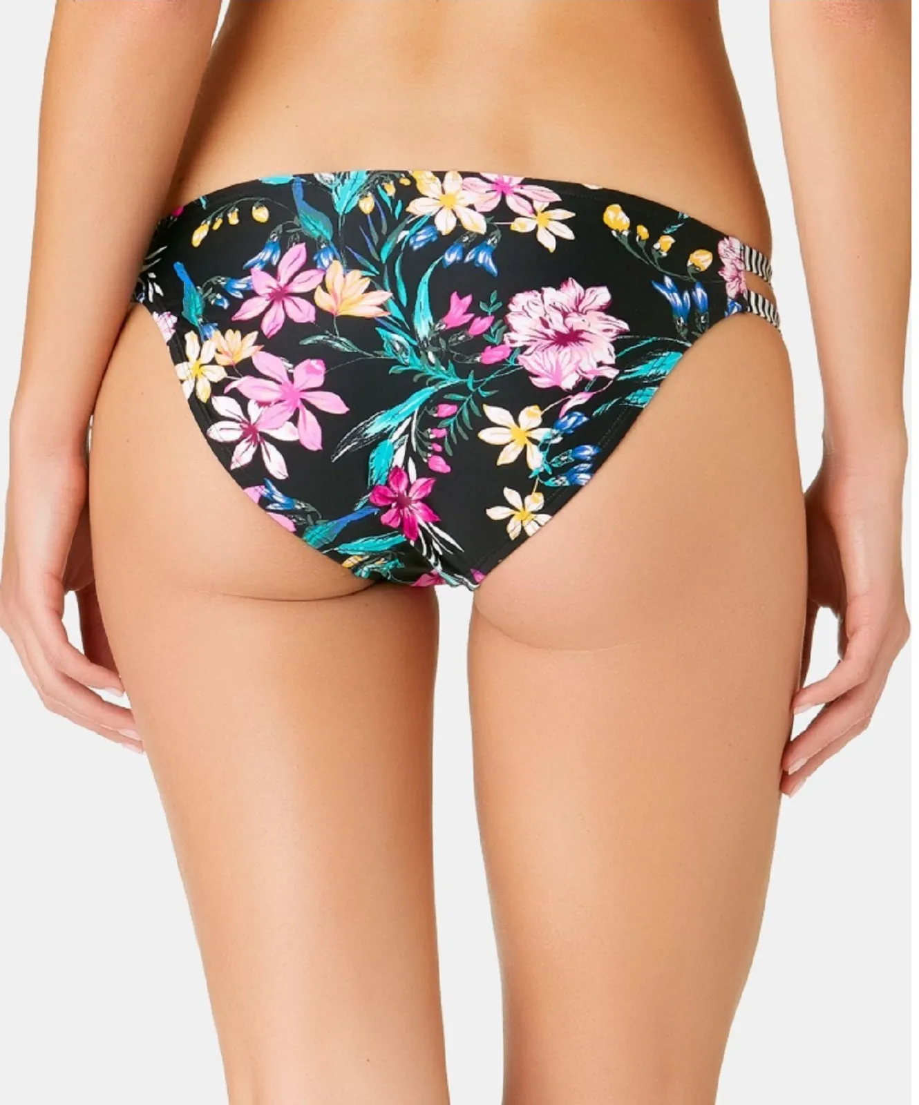 California Waves Juniors' Wildflower Printed Hipster Bottoms,Black, M