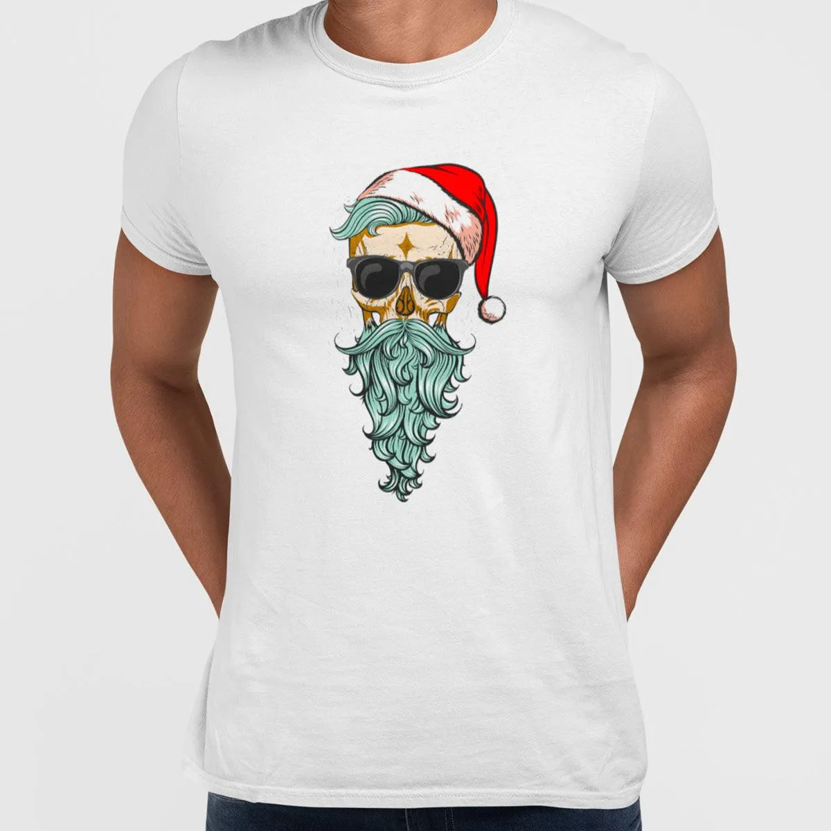 Christmas Santa Hipster Skull With The Glasses