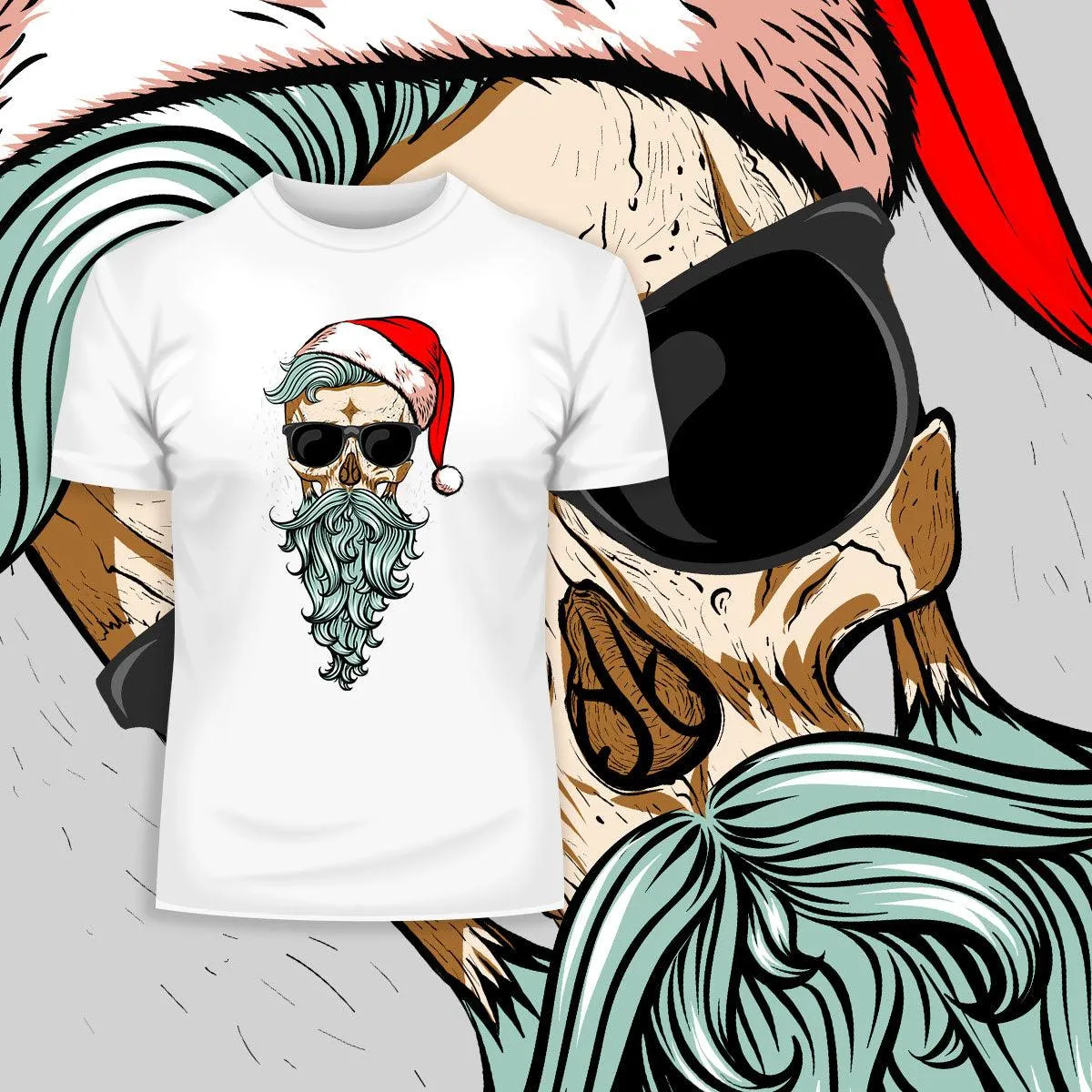 Christmas Santa Hipster Skull With The Glasses