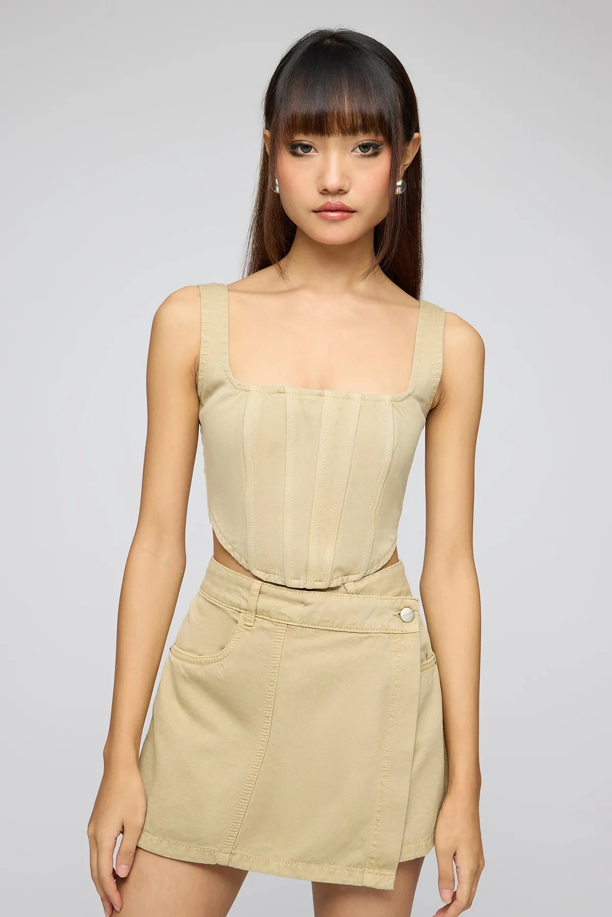 Cloud Pistachio Cream Denim Bustier Top