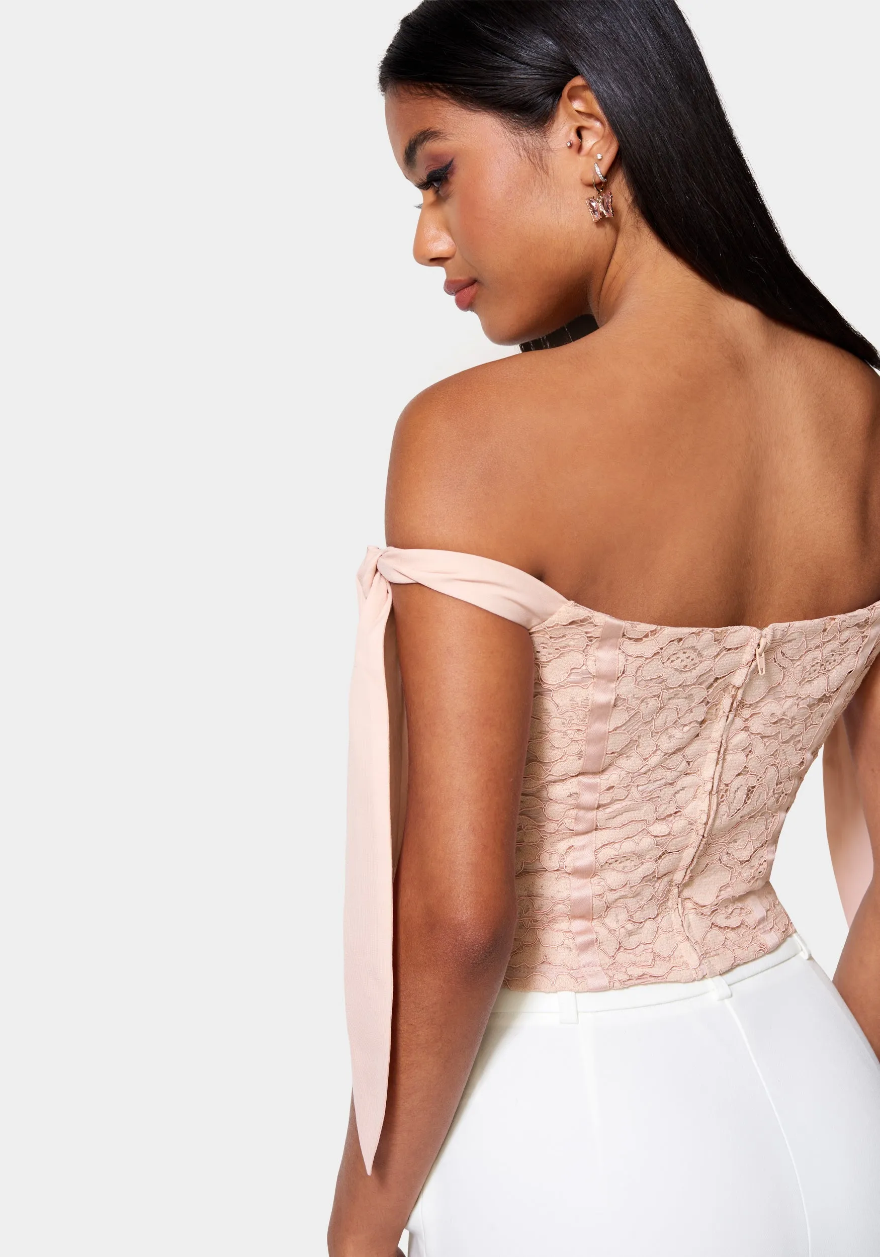 Corded Lace Bustier With Chiffon Tie