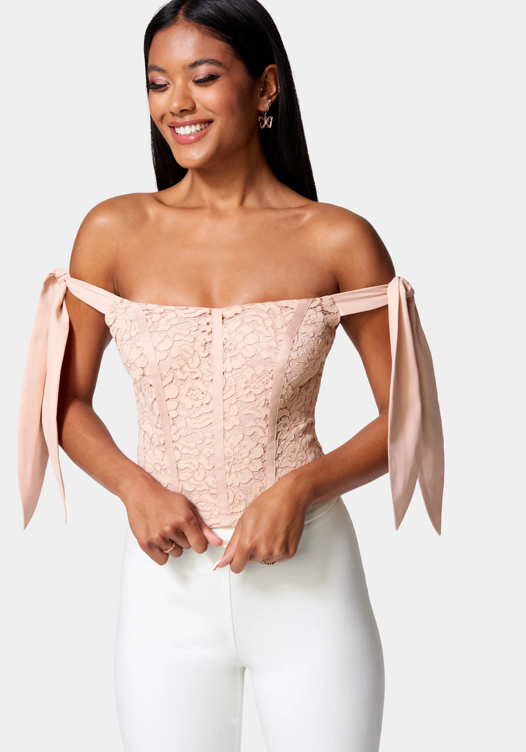 Corded Lace Bustier With Chiffon Tie