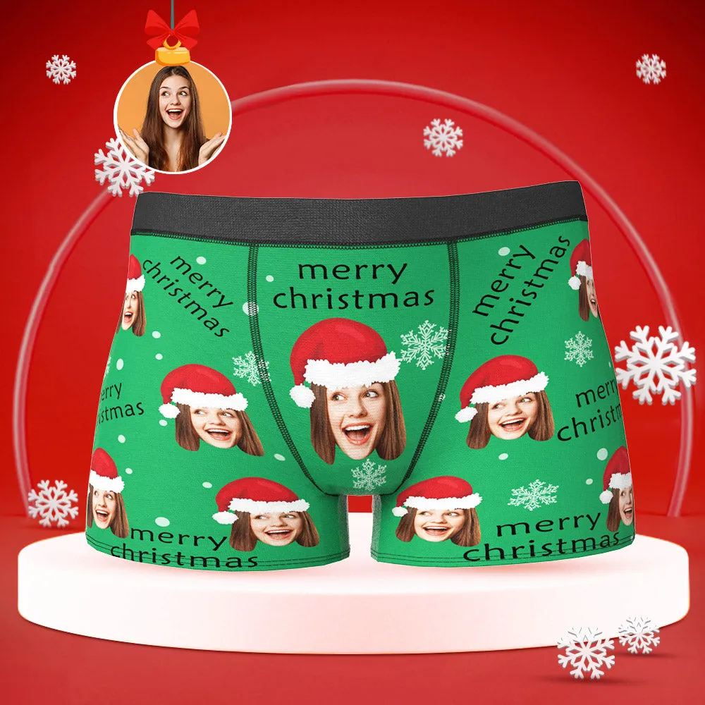 Custom Face Boxers Briefs Men's Shorts With Girlfriend Photo Merry Christmas