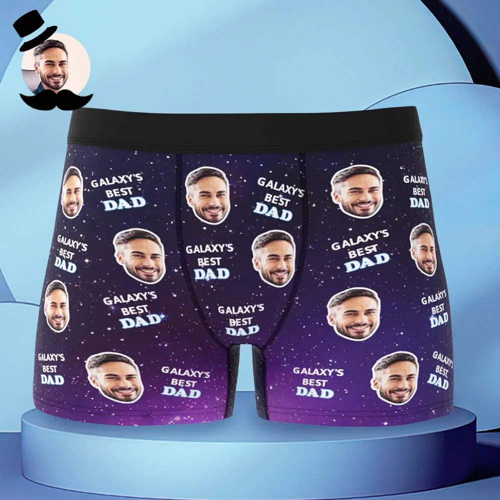 Custom Face Boxers Briefs Personalised Men's Shorts With Photo For Dad - Galaxy