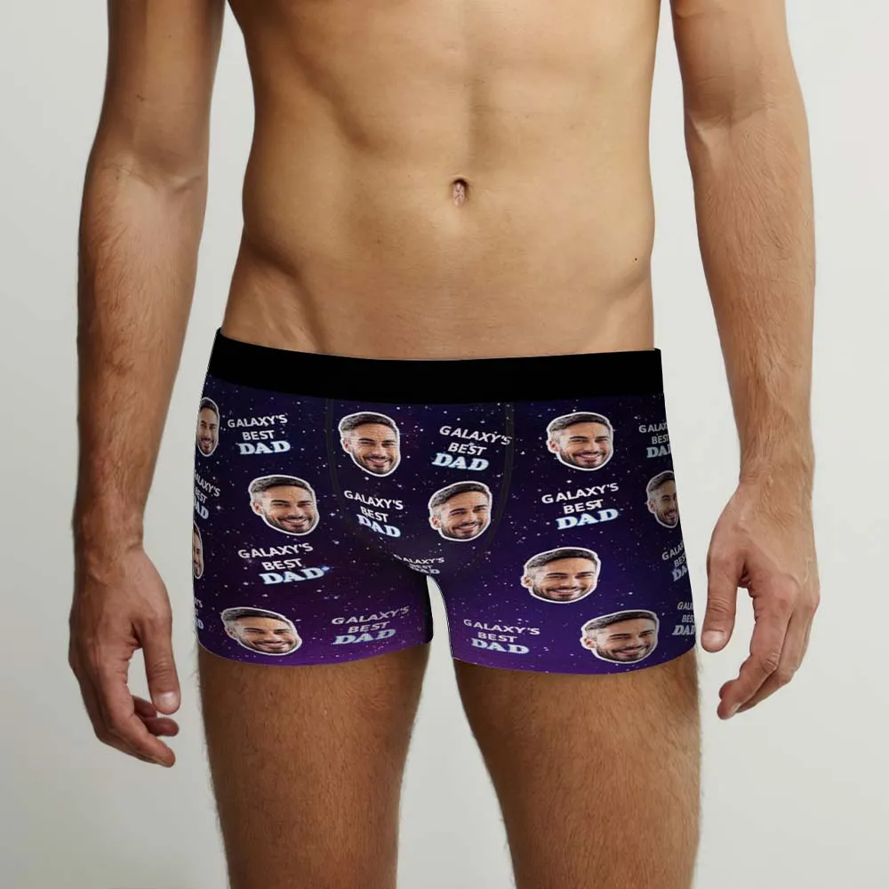 Custom Face Boxers Briefs Personalised Men's Shorts With Photo For Dad - Galaxy