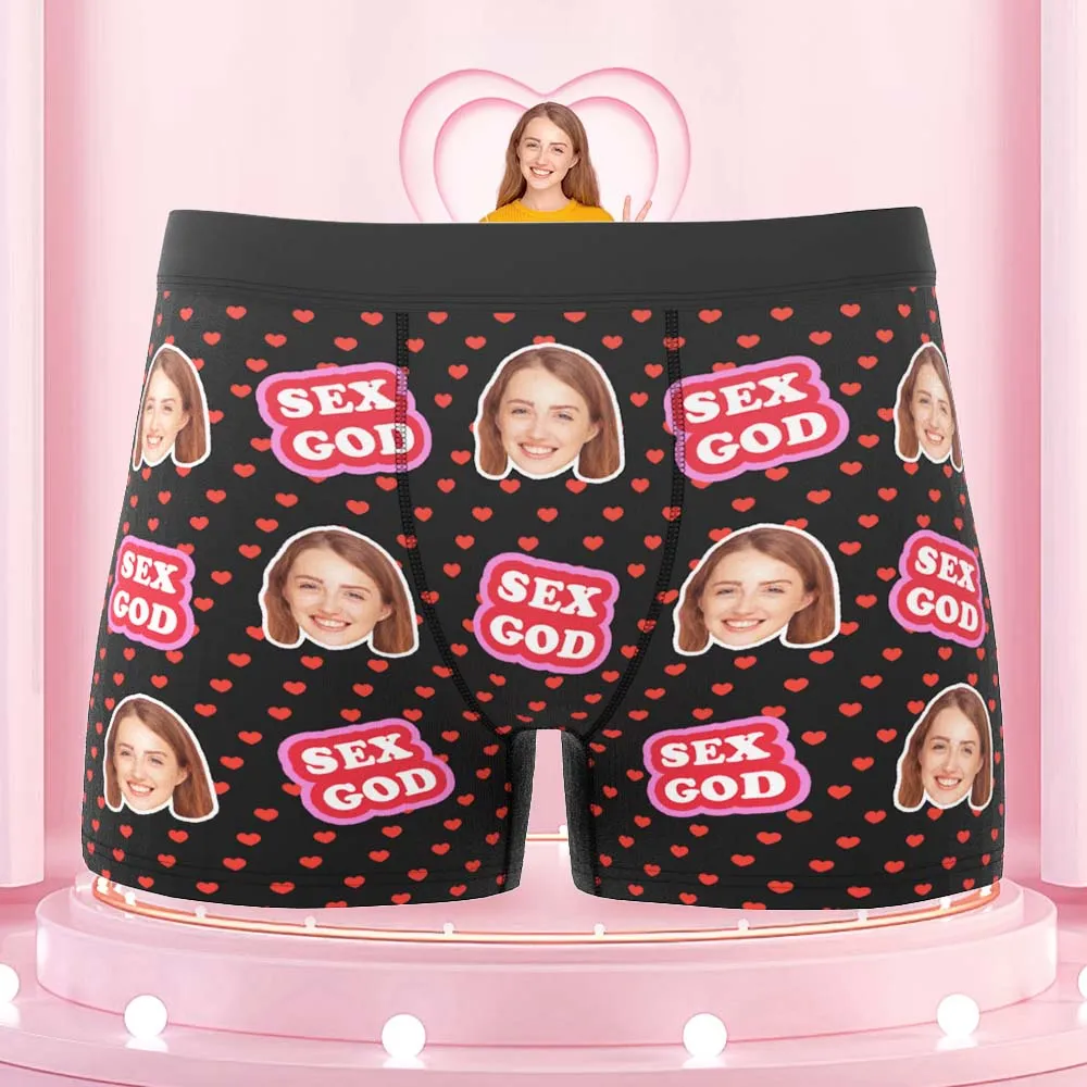 Custom Face Boxers Briefs Personalised Men's Shorts With Photo - Sex God