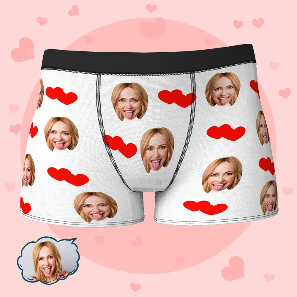 Custom Face Boxers Shorts Love Hearts Personalised Men's Boxer Briefs Valentine's Day Gift