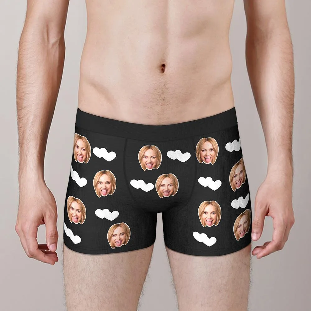 Custom Face Boxers Shorts Love Hearts Personalised Men's Boxer Briefs Valentine's Day Gift