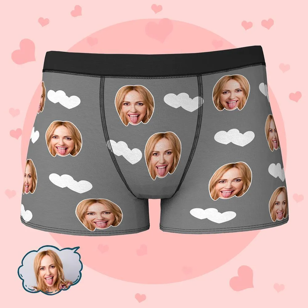 Custom Face Boxers Shorts Love Hearts Personalised Men's Boxer Briefs Valentine's Day Gift