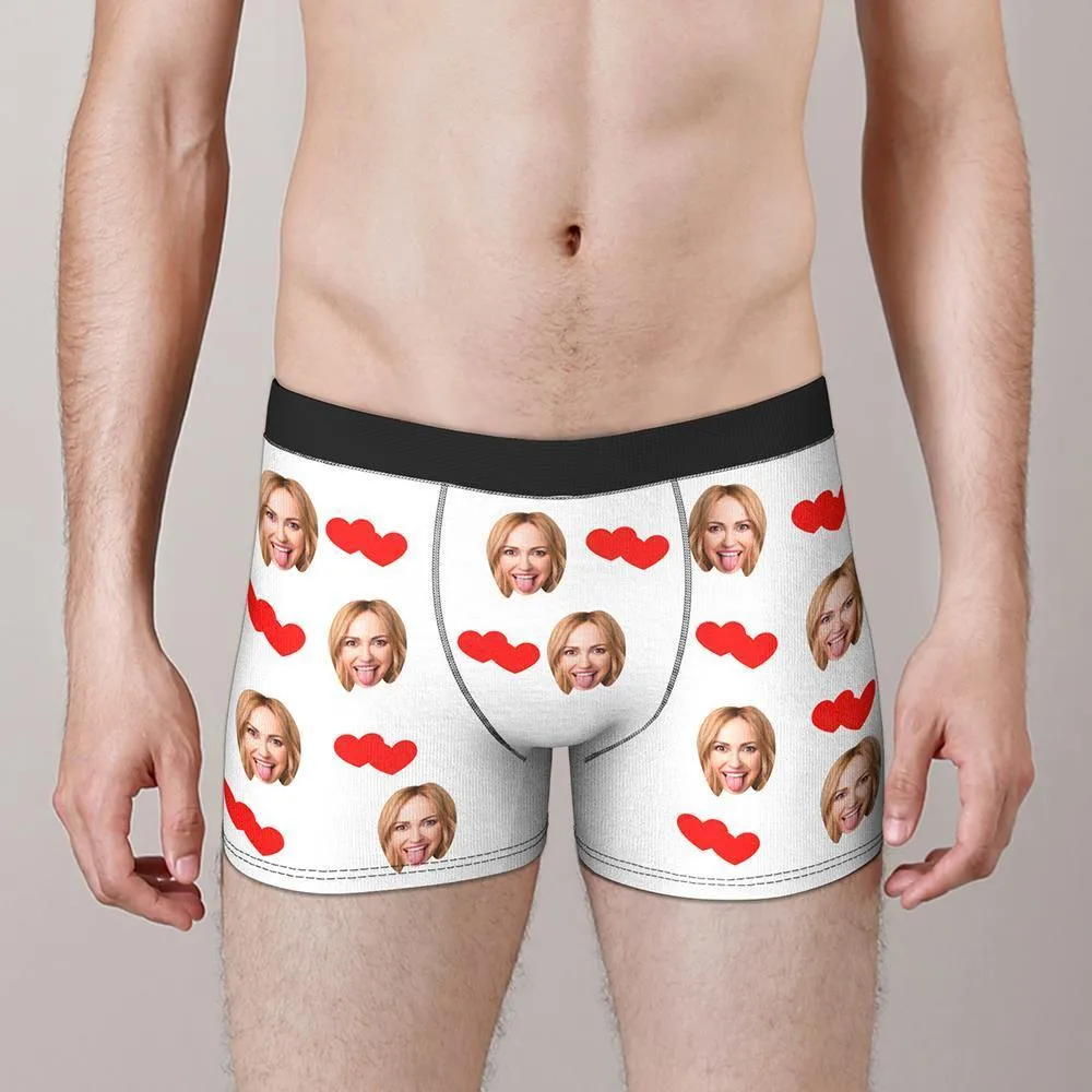 Custom Face Boxers Shorts Love Hearts Personalised Men's Boxer Briefs Valentine's Day Gift