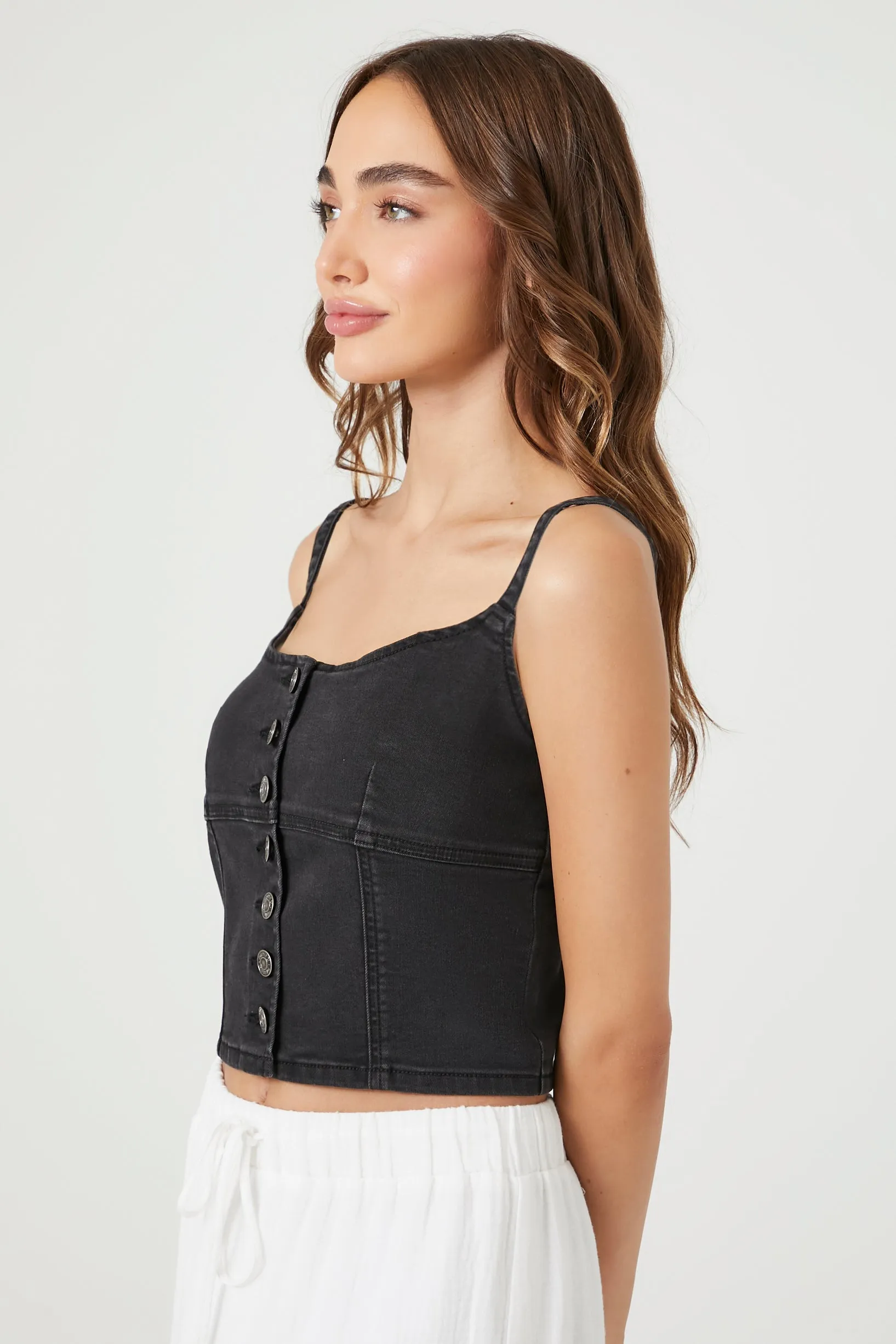 Denim Button-Front Bustier Cami