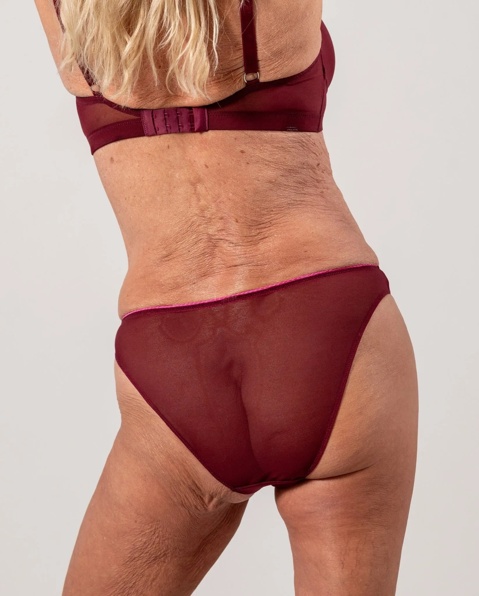 Mesh Bikini Briefs Burgundy/Neon Pink