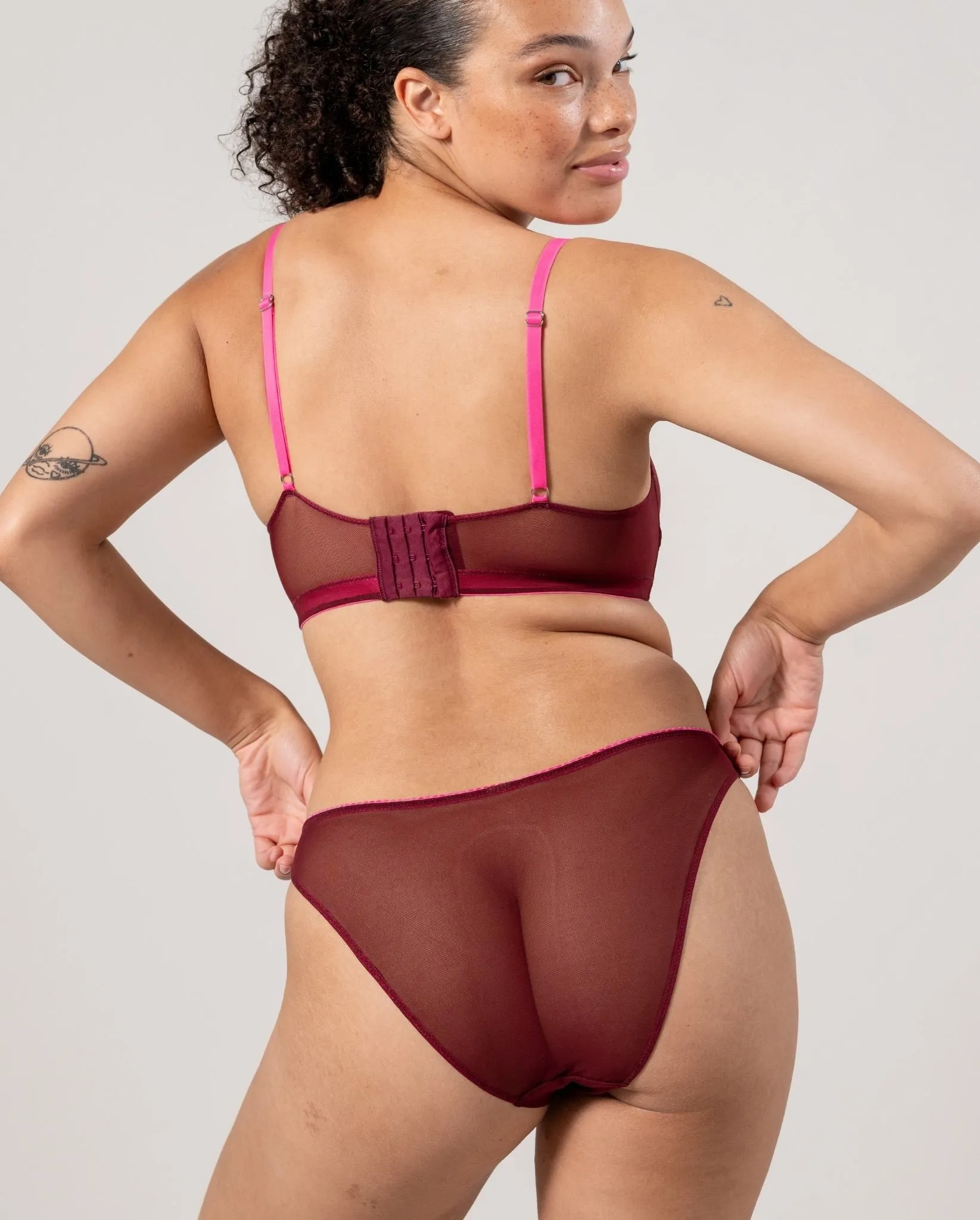 Mesh Bikini Briefs Burgundy/Neon Pink