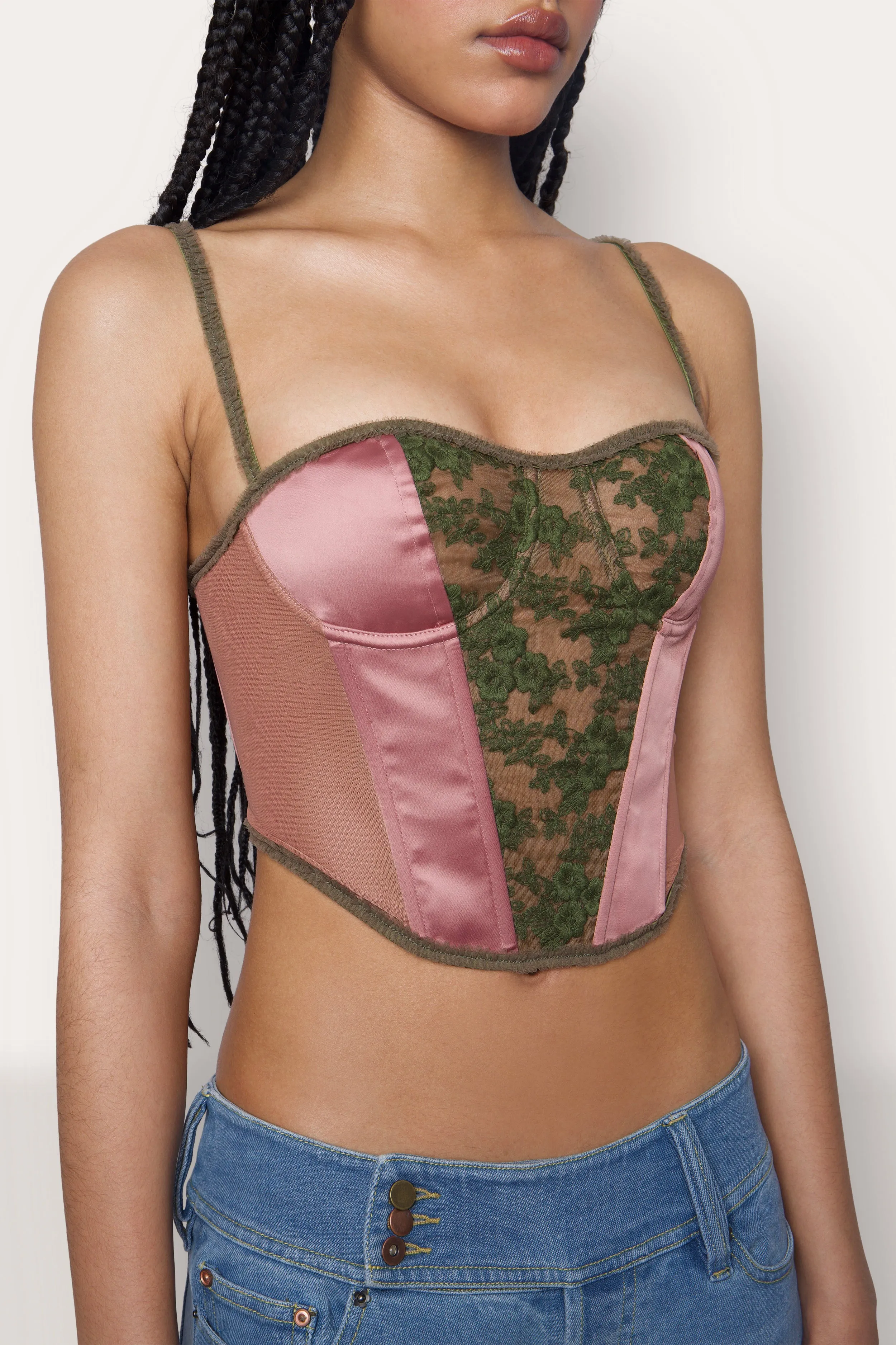 Satin Lace Panel Bustier Corset