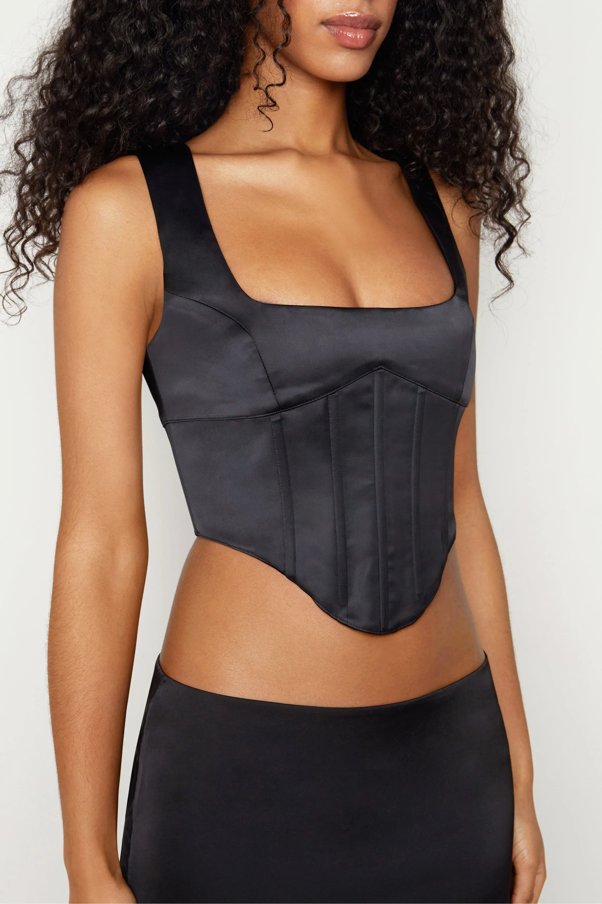 Satin Lace-Up Bustier Top