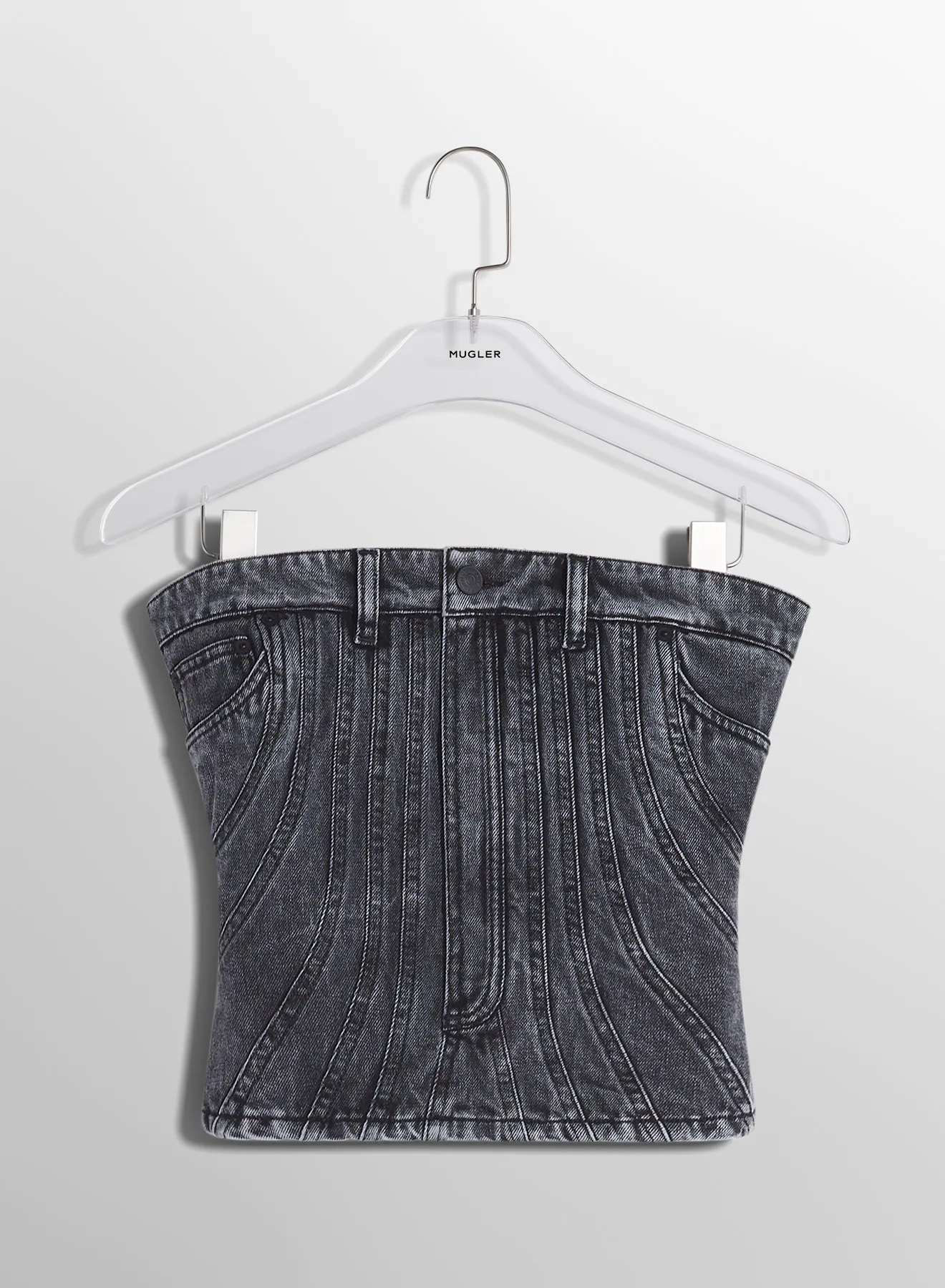 washed black spiral denim bustier